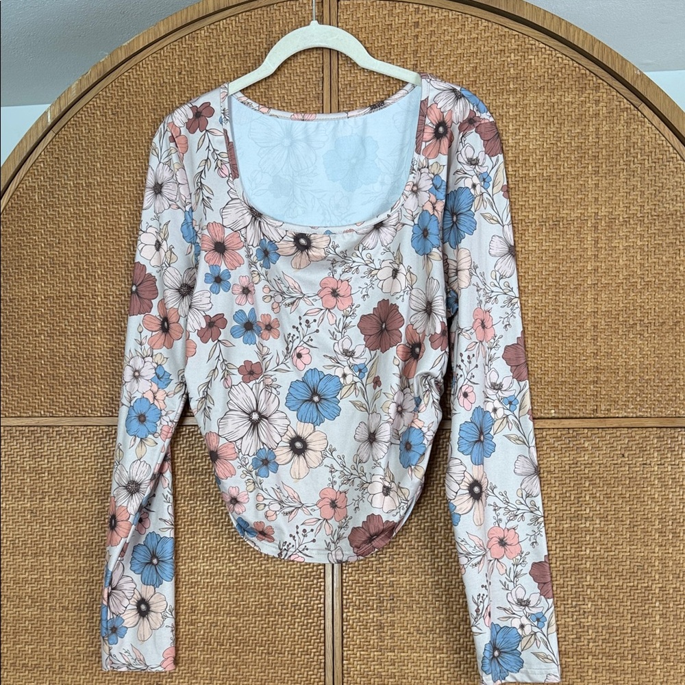 Floral Long Sleeve Top in Blue and Pink